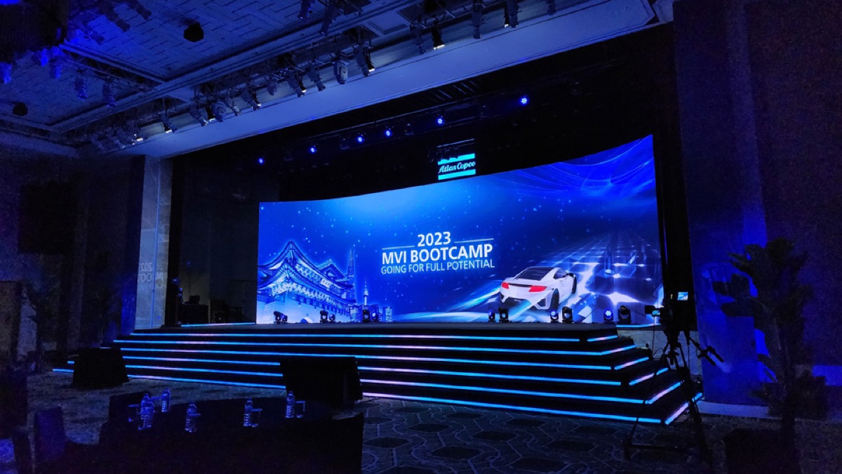 Atlas Copco MVI Bootcamp main stage in Seoul, produced end-to-end by REFAD — APAC leadership forum